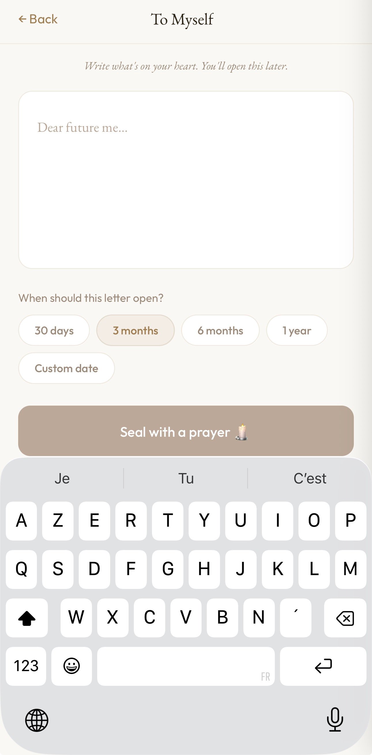 Screenshot of the Letter to Myself feature in the Still app